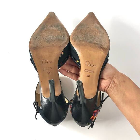 Vintage Dior SS 2002 Floral Print Bow Detail Pointed Toe High Heel Pumps 38 - Picture 7 of 8